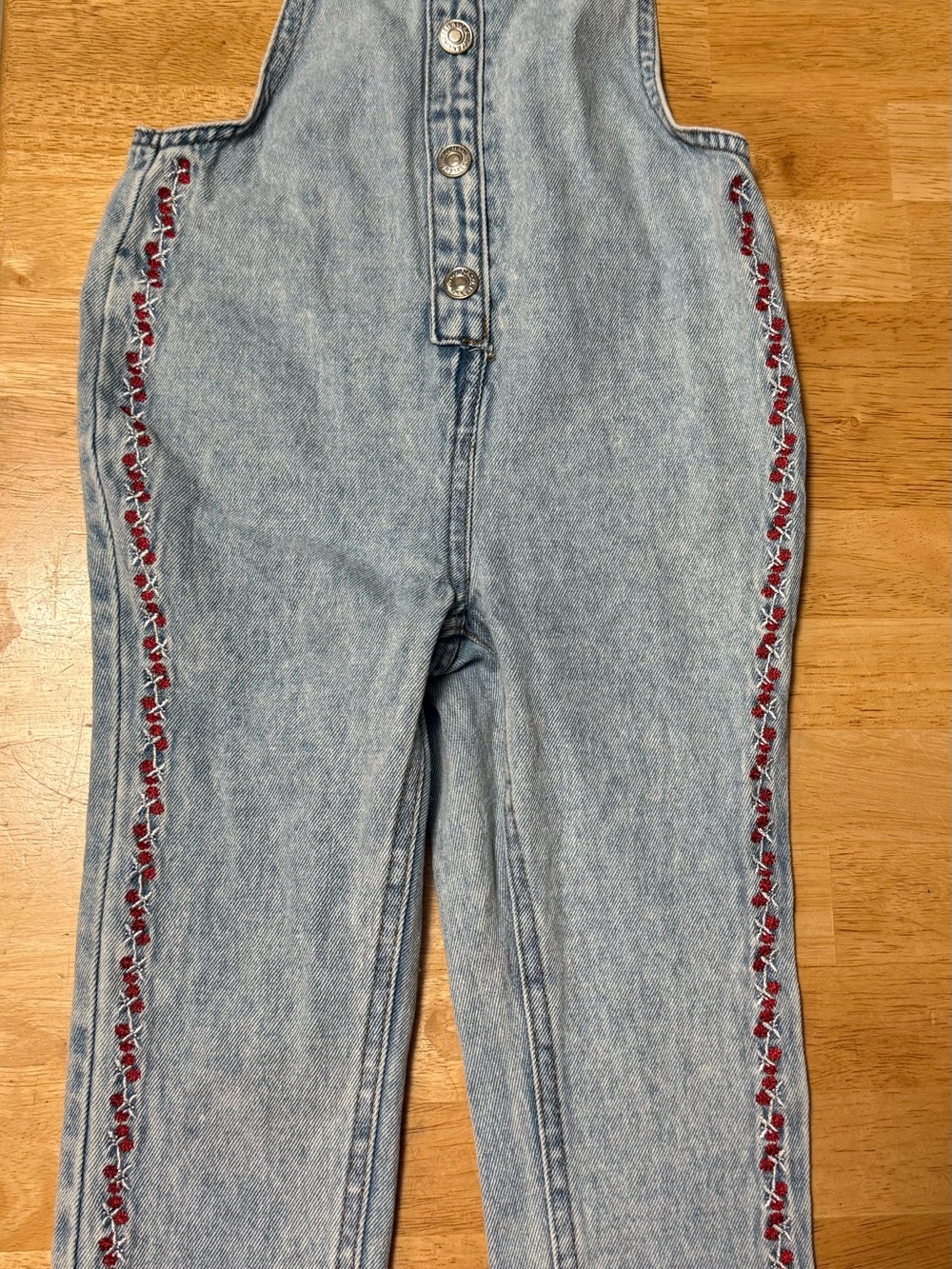 7 For All Mankind Light Wash Embroidered Denim Overalls - Blue - Picture 2 of 5